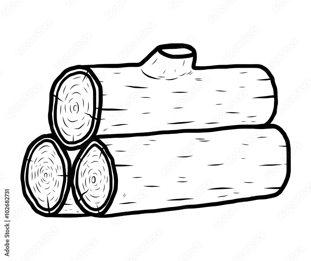 Canvas Prints wooden logs / cartoon vector and illustration, black and white, hand drawn, sketch style, isolated on white background.