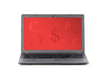 Laptop and currency symbols