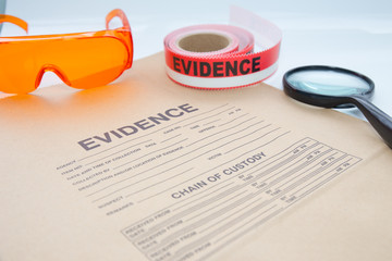 evidence bag with forensic tool for crime scene investigation