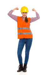 Female Construction Worker Cheering