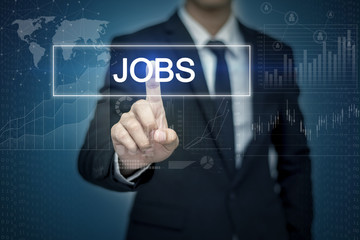 Businessman hand touching JOBS button on virtual screen