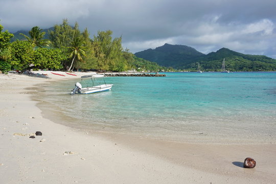 White sand beach Huahine island French polynesia