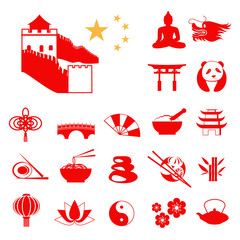 Set of Red China Infographic icons