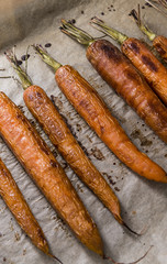 Portion of Baked Carrots (close-up shot)