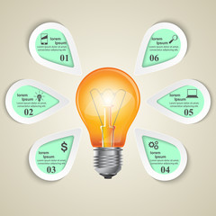 Infographic design on the yellow background. Bulb icon.