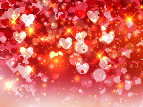 Heart blurred lights on colorfull background, Hearts texture bac
