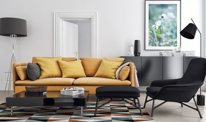 Soggiorno con divano giallo