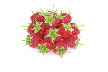 ripe raspberries isolated on white background