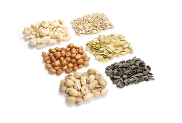Assorted mixed nuts on white background