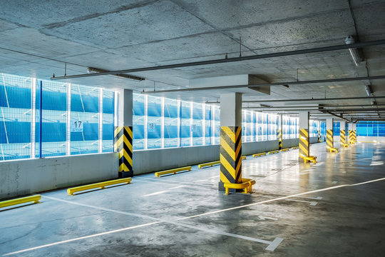 Kiev. Ukraine. Parking garage underground, industrial interior