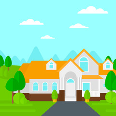 Naklejka premium Background of house with beautiful landscape and driveway.