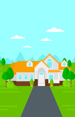 Background of house with beautiful landscape and driveway.