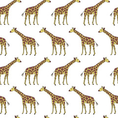Seamless pattern with cute yellow and brown giraffes. 