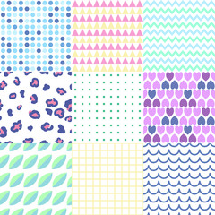 Colorful geometric seamless patterns set. Graphic background. Colorful geometric backdrop.