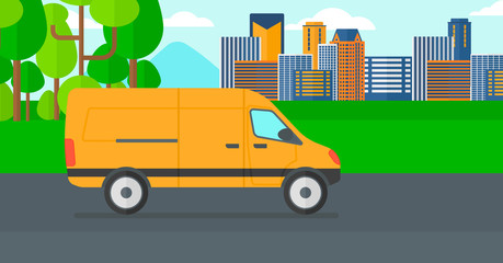 Background of the city with delivery truck.