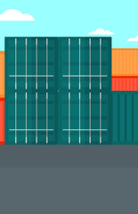Background of shipping containers in port.