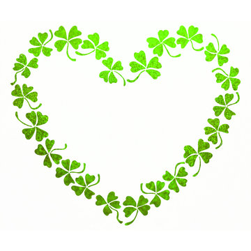 Doodle green clover shamrock heart line art isolated