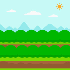 Obraz premium Background of field rows with green bushes.