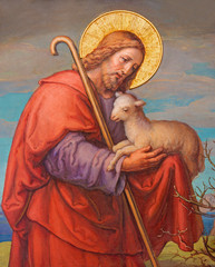 Naklejka premium Vienna - Fresco of Jesus as good shepherd in Carmelites church