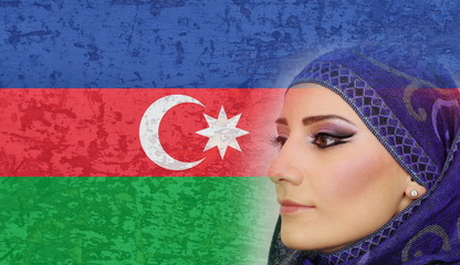 beautiful muslim girl with Azaerbaidjanian flag on background