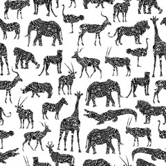 Seamless Pattern With Black Ornamental African Animals