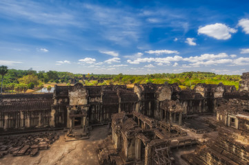 SIEM REAP, CAMBODIA. Inner courtyard of the temple complex of Angkor Wat. The view from the top.