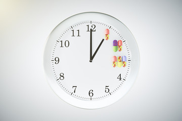Receiving medications on schedule concept with wall clock and pi