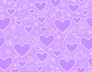 Fototapeta na wymiar Beautiful violet vector seamless pattern with hearts