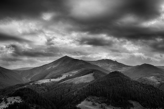 Fototapeta Black and white photo of Carpathian mountains