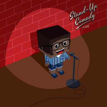 stand up comedy isometric block cartoon