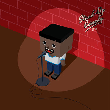 stand up comedy isometric block cartoon