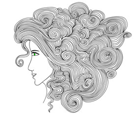 Vector portrait of a beautiful woman with curling hair