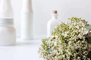 Bouquet of flowers on desk white background