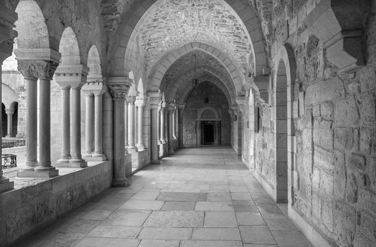 Bethlehem - The gothic corridor of atrium at St. Catharine church.