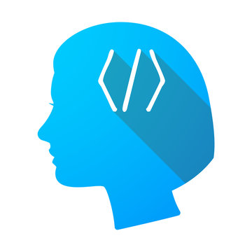 Long shadow female head with a code sign