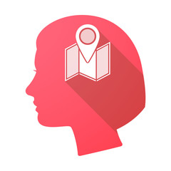 Long shadow female head with a map