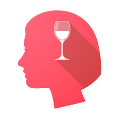 Long shadow female head with a cup of wine