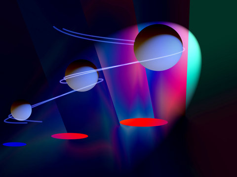 Sfere/immagine realizzata con il computer di tre sfere sospese, su uno sfondo colorato