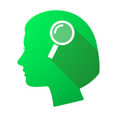 Long shadow female head with a magnifier