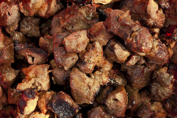 Pork shashlik closeup.