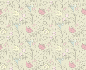 Seamless pattern with cute flowers.