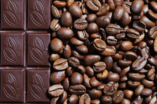 photo of chocolate and coffee beans textured background