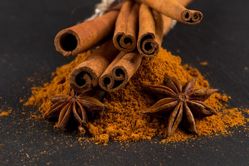 Anise and cinnamon close up