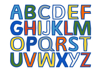 Fröhlich buntes Alphabet in neuer Schrifttype