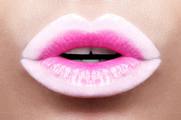Obraz premium Passionate pink lips,macro photography. Small depth of field