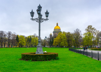 At the Senate Square in St. Petersburg in rainy weather