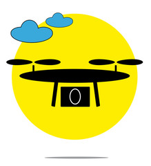 Illustration of drone with clouds and yellow circle background