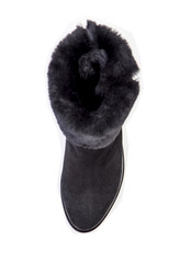 Suede women's boots on a white background, black shoes, autumn and winter, top view