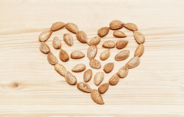 Heart laid out from almond