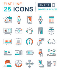 Set Vector Flat Line Icons Smart Device